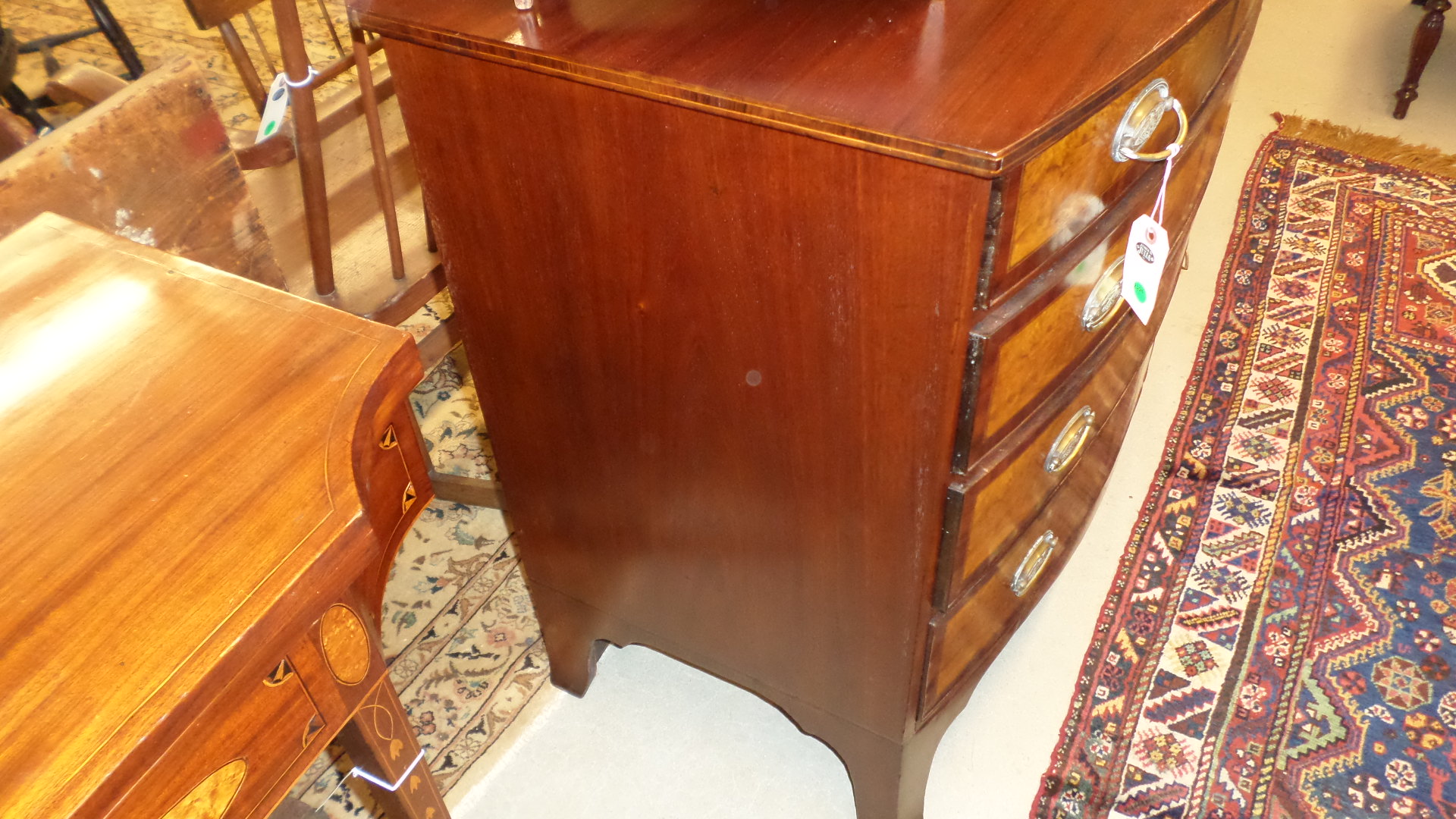 FINE PORTSMOUTH NEW HAMPSHIRE FEDERAL INLAID MAHOGANY BOWFRONT CHEST OF DRAWERS.